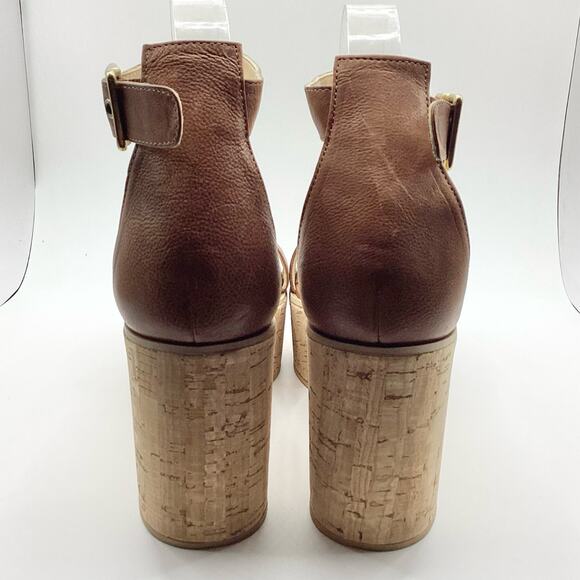 M. Gemi Cognac Tanned Leather Cork Platform Sandal 39 8.5 US - Picture 4 of 11
